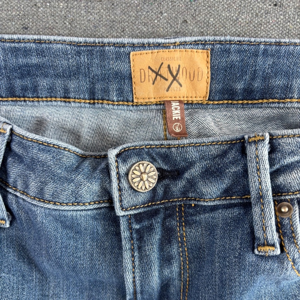 Driftwood Jackie Jeans Women Size 30 Blue Excellent Floral Embroidered Raw Hem - Picture 3 of 10